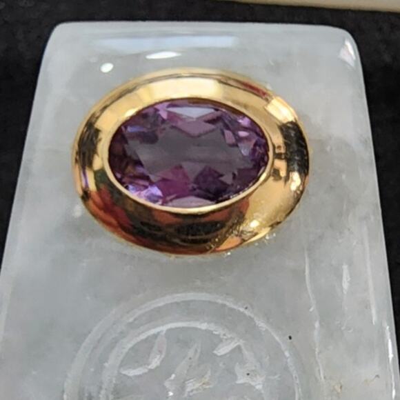 Vintage Amethyst Green Jadeite 14K Yellow Gold Necklace Slide Pendant Enhancer - Picture 2 of 9